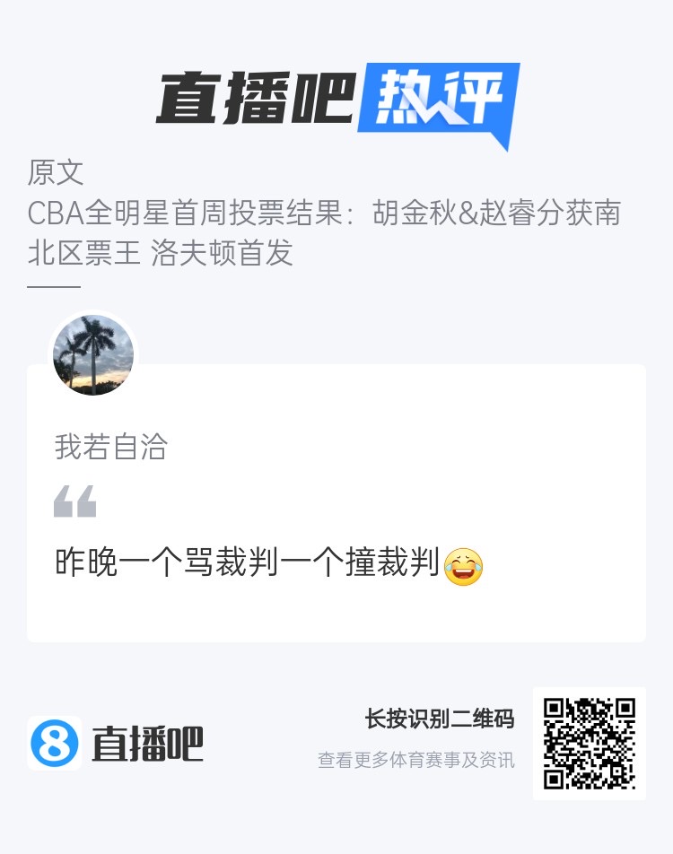 CBA全明星票王和裁判有缘？吧友热评：一个骂裁判一个撞裁判